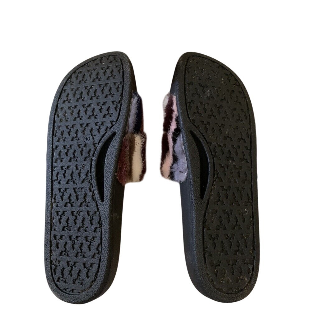 Rebecca Minkoff Slide Sandals Womens 10 Multi Color Faux Fur‎ Striped Plush - Picture 6 of 8